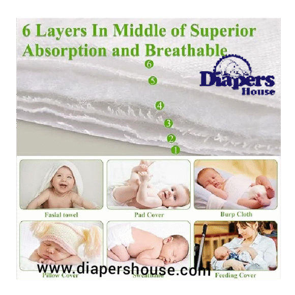 Fasoar 6-Layer Cotton Cloth Diapers – Soft, Washable & Absorbent – Multi-Purpose Baby Burp Cloths – 6/10/12 Pack Options - Image 2