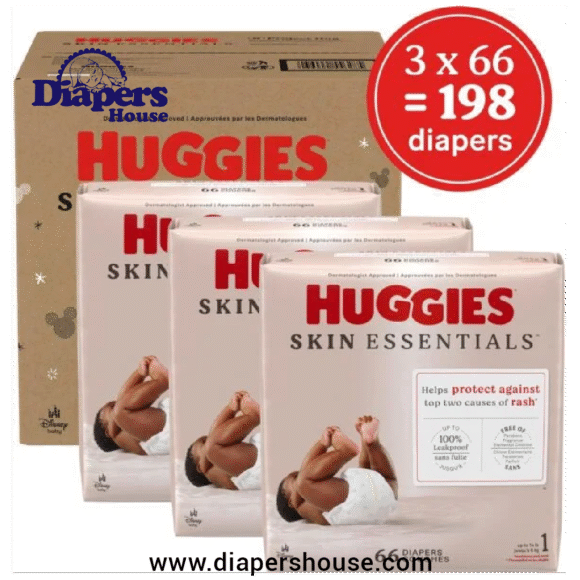 Huggies Skin Essentials Baby Diapers, Size 1 (8-14 lbs), 198 Count – 3 Packs of 66, Gentle Care for Newborns - Image 3