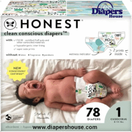 The Honest Company Clean Conscious Diapers – Hypoallergenic & Fragrance-Free for Sensitive Skin | Gender-Neutral Designs | Size 1 (8-14 lbs), 78 Count