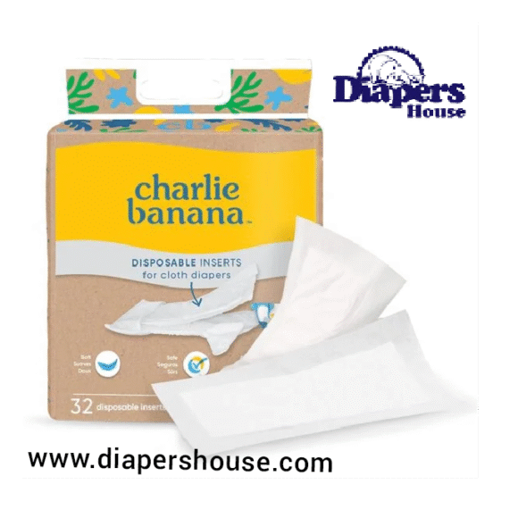 Charlie Banana Hybrid Cloth Diaper Disposable Inserts – Super Absorbent Liners, 32-Pack for Eco-Friendly Diapering