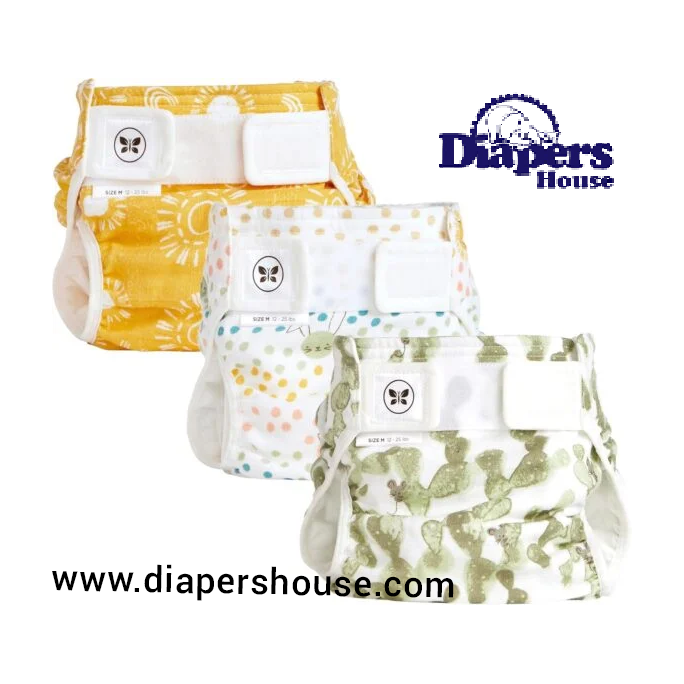 Honest Hybrid Cloth Diaper Covers with Pocket-Sling, Medium (12-25 lbs) – Leak-Resistant, Compatible with Disposable or Reusable Boosties Inserts, 3-Pack of Cotton Muslin Covers