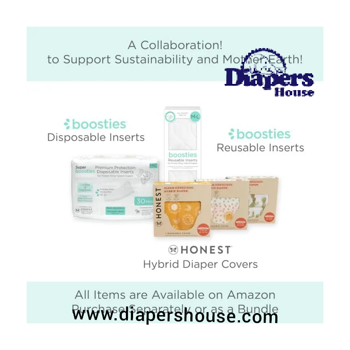 Honest Hybrid Cloth Diaper Covers with Pocket-Sling, Medium (12-25 lbs) – Leak-Resistant, Compatible with Disposable or Reusable Boosties Inserts, 3-Pack of Cotton Muslin Covers - Image 2