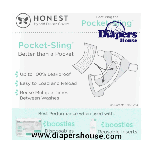 Honest Hybrid Cloth Diaper Covers with Pocket-Sling, Medium (12-25 lbs) – Leak-Resistant, Compatible with Disposable or Reusable Boosties Inserts, 3-Pack of Cotton Muslin Covers - Image 3
