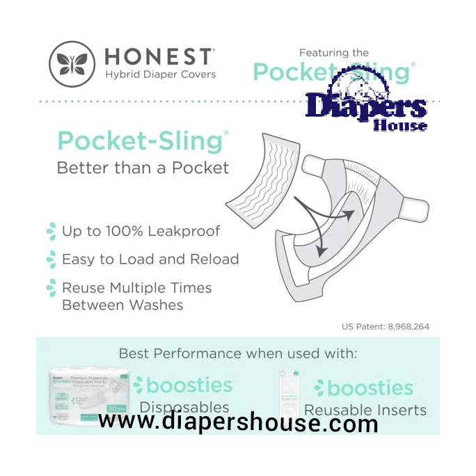 Honest Hybrid Cloth Diaper Covers with Pocket-Sling, Medium (12-25 lbs) – Leak-Resistant, Compatible with Disposable or Reusable Boosties Inserts, 3-Pack of Cotton Muslin Covers - Image 3