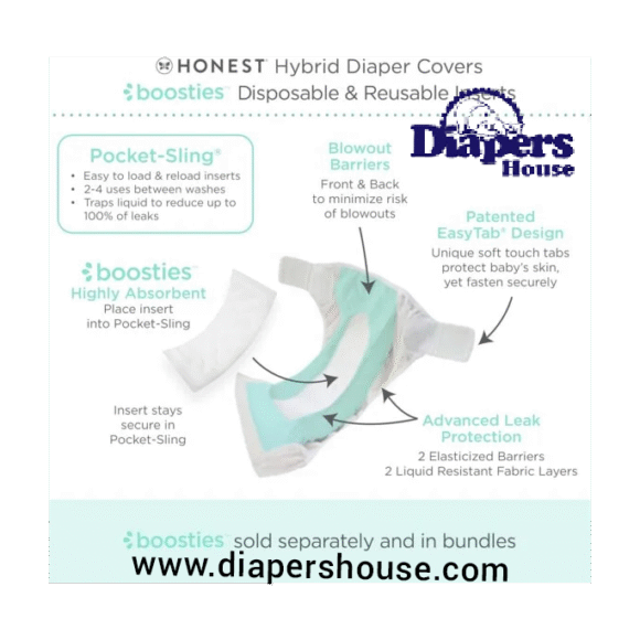 Honest Hybrid Cloth Diaper Covers with Pocket-Sling, Medium (12-25 lbs) – Leak-Resistant, Compatible with Disposable or Reusable Boosties Inserts, 3-Pack of Cotton Muslin Covers - Image 4