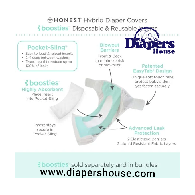 Honest Hybrid Cloth Diaper Covers with Pocket-Sling, Medium (12-25 lbs) – Leak-Resistant, Compatible with Disposable or Reusable Boosties Inserts, 3-Pack of Cotton Muslin Covers - Image 4