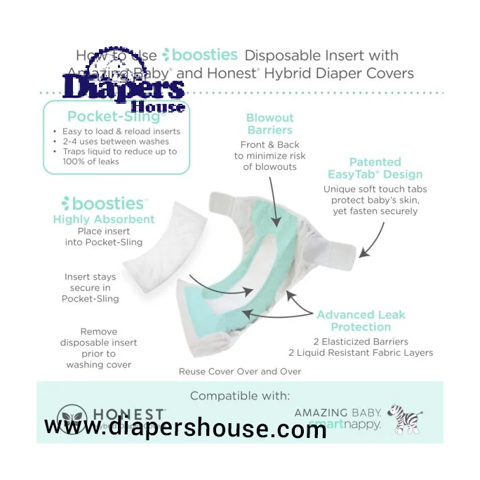 Super Boosties Disposable Overnight Inserts for Diapers, Leak-Proof Protection for Pampers Sizes 4-6 & Honest Hybrid Covers (Medium/Large), Amazing Baby Cover (Size 3/4), 30 Count, 4.3x13 inches - Image 3