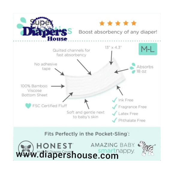 Super Boosties Disposable Overnight Inserts for Diapers, Leak-Proof Protection for Pampers Sizes 4-6 & Honest Hybrid Covers (Medium/Large), Amazing Baby Cover (Size 3/4), 30 Count, 4.3x13 inches - Image 4