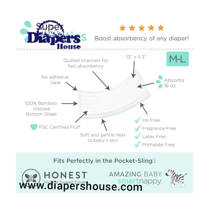 Super Boosties Disposable Overnight Inserts for Diapers, Leak-Proof Protection for Pampers Sizes 4-6 & Honest Hybrid Covers (Medium/Large), Amazing Baby Cover (Size 3/4), 30 Count, 4.3x13 inches - Image 4