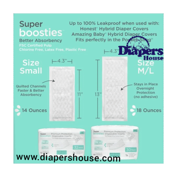 Super Boosties Disposable Overnight Inserts for Diapers, Leak-Proof Protection for Pampers Sizes 4-6 & Honest Hybrid Covers (Medium/Large), Amazing Baby Cover (Size 3/4), 30 Count, 4.3x13 inches - Image 5