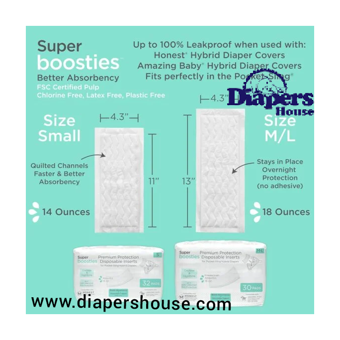 Super Boosties Disposable Overnight Inserts for Diapers, Leak-Proof Protection for Pampers Sizes 4-6 & Honest Hybrid Covers (Medium/Large), Amazing Baby Cover (Size 3/4), 30 Count, 4.3x13 inches - Image 5