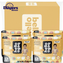 Hello Bello Premium Diapers, Size 6 (35+ lbs), 68 Count – Extra Absorbent, Hypoallergenic, Eco-Friendly, with Snug Fit & Sunnyside Up Design, Value Pack
