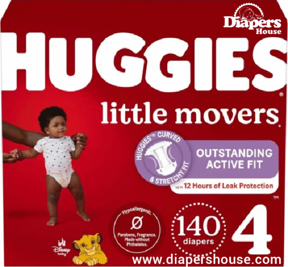 Huggies Little Movers Diapers, Size 4 (22–37 lbs), 140 Count – 2 Packs for Active Babies