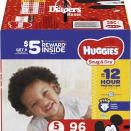 Huggies Snug & Dry Diapers, Size 5 (96 Count), Giga Jr Pack – Reliable Leak Protection (Packaging May Vary)
