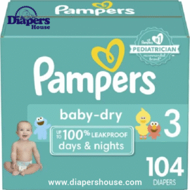 Pampers Baby Dry Diapers, Size 3 (104 Count) – Ultra Absorbent Disposable Diapers for All-Day Comfort