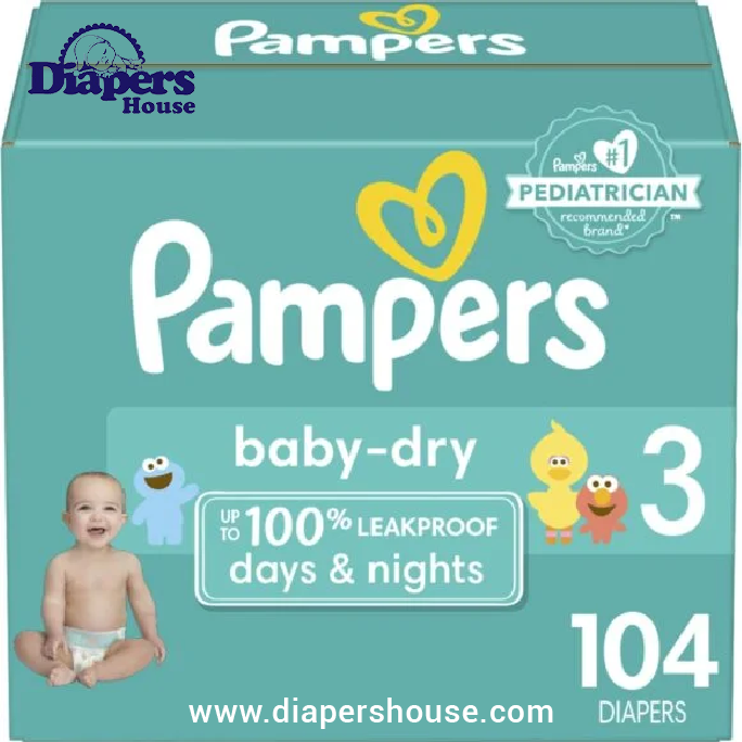 Pampers Baby Dry Diapers, Size 3 (104 Count) – Ultra Absorbent Disposable Diapers for All-Day Comfort