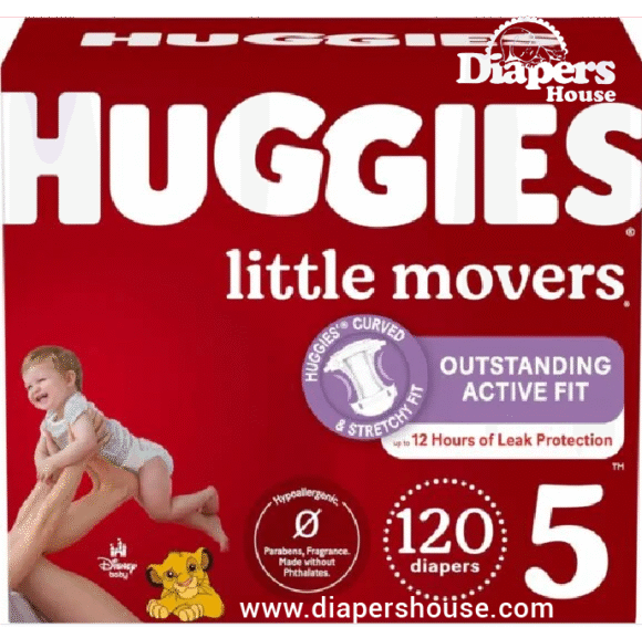 Huggies Little Movers Baby Diapers, Size 5 (27+ lbs), 120-Count (2 Packs of 60) – Active Fit for Growing Toddlers