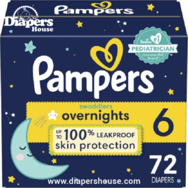 Pampers Swaddlers Overnight Diapers – Size 6, 72-Pack, Comfort & Dryness for Nighttime Use