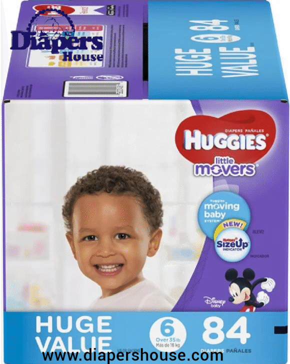 HUGGIES Little Movers Diapers, Size 6 (35+ lbs.), 84-Count Mega Pack – Ideal for Active Toddlers (Packaging May Vary)