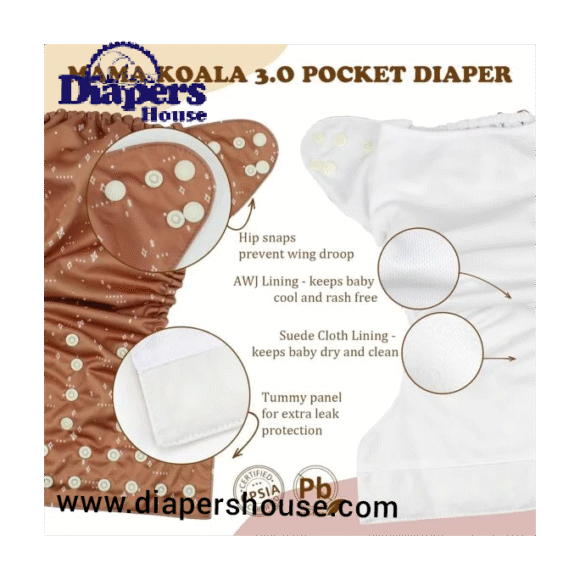 Mama Koala 3.0 Reusable Pocket Diapers with AWJ Lining – 6 Neutral Designs + 6 Natural 4-Layer Inserts, Washable Cloth Diapers for Babies - Image 4