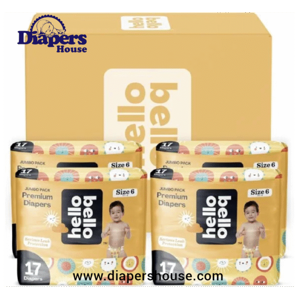 Hello Bello Size 6 Diapers, 68-Count Value Pack – Extra-Absorbent, Hypoallergenic, Eco-Friendly with Snug Fit and Sunnyside Up Design