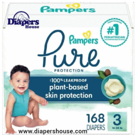 Pampers Pure Protection Size 3 Diapers, 168 Count – One Month Supply, Hypoallergenic Premium Disposable Diapers