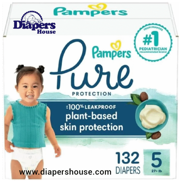 Pampers Pure Protection Size 5 Diapers, 132 Count – One Month Supply, Hypoallergenic Premium Disposable Diapers
