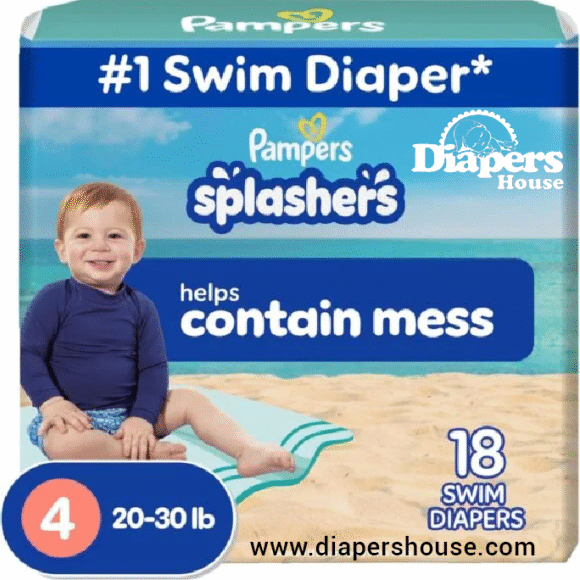 Pampers Swim Pants – Size M, 18-Pack, Disposable Baby Swim Diapers with Secure, Gap-Free Fit
